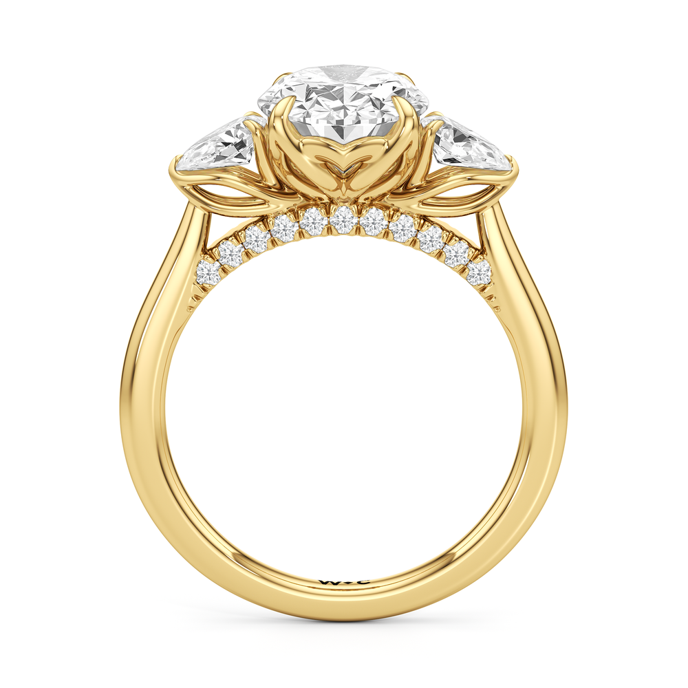 The Tulip Trilogy Ring with Oval Cut Diamond in 14KT Yellow Gold view 3
