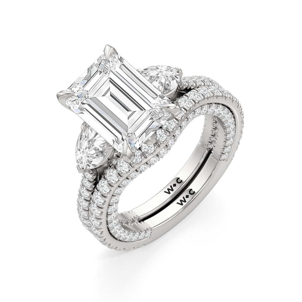 The W Crest Engagement Ring with Emerald Cut Diamond in 14KT Platinum view 8
