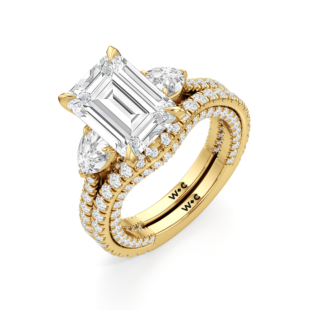 The W Crest Diamond Wedding Band with 18KT Yellow Gold Cut Diamond in 14KT Yellow Gold view 8
