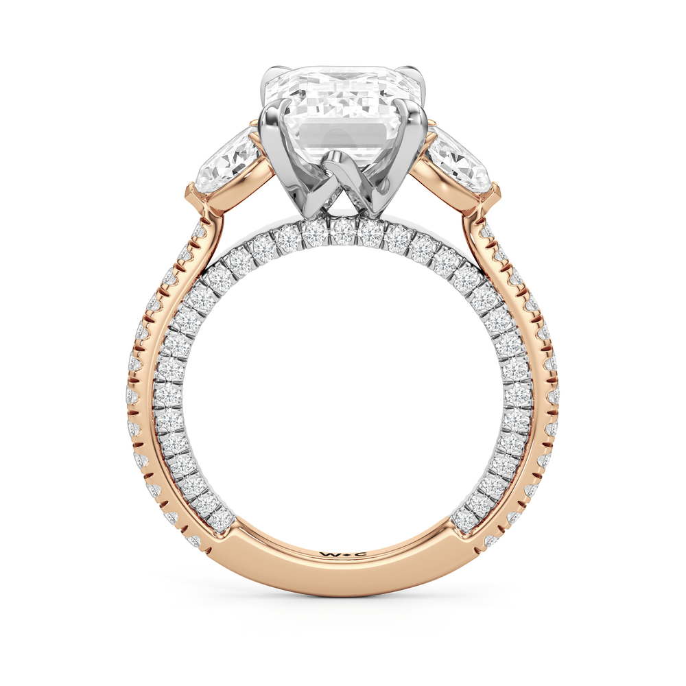 The W Crest Engagement Ring with Emerald Cut Diamond in 14KT Rose Gold & Platinum view 6
