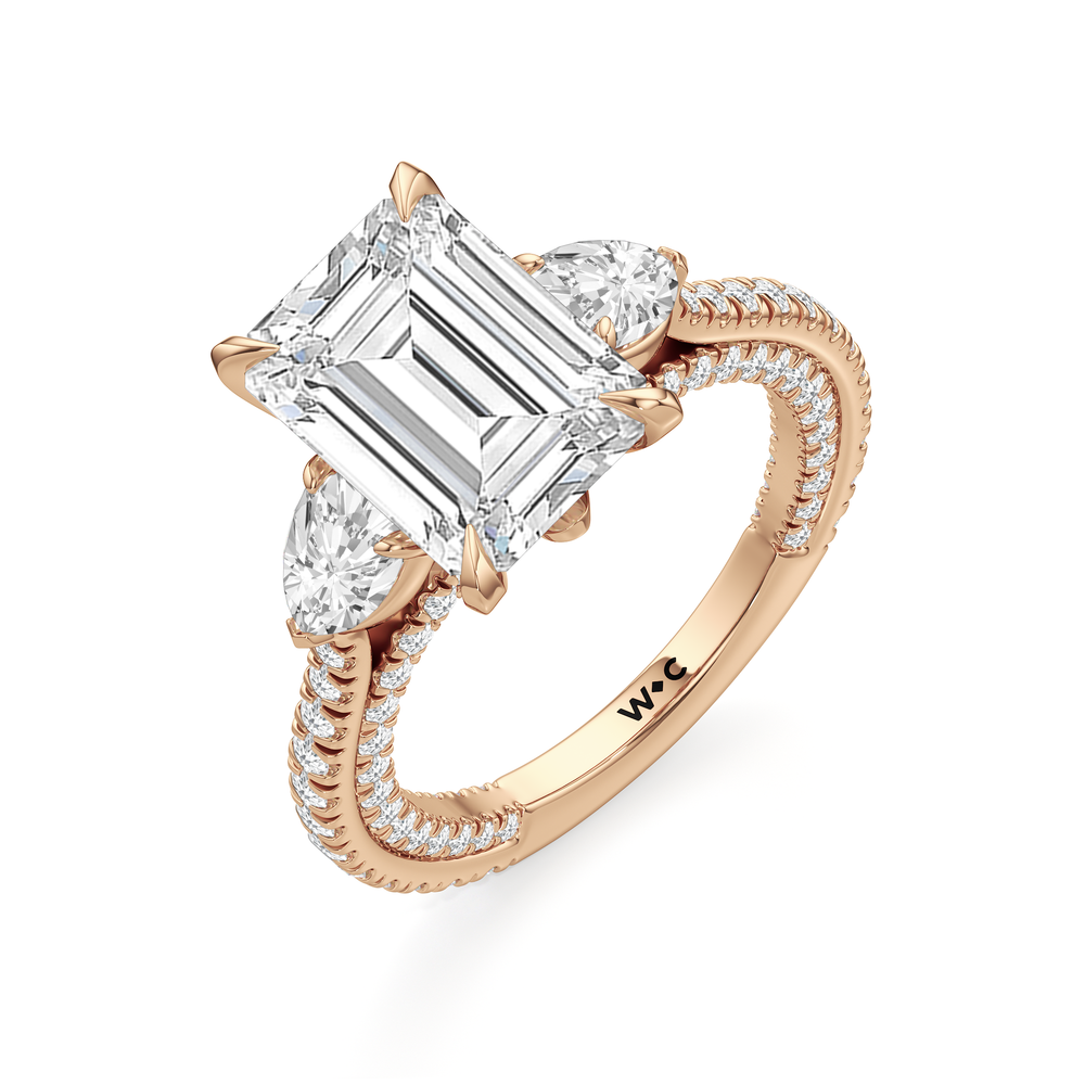 The W Crest Engagement Ring with Emerald Cut Diamond in 14KT Rose Gold view 7
