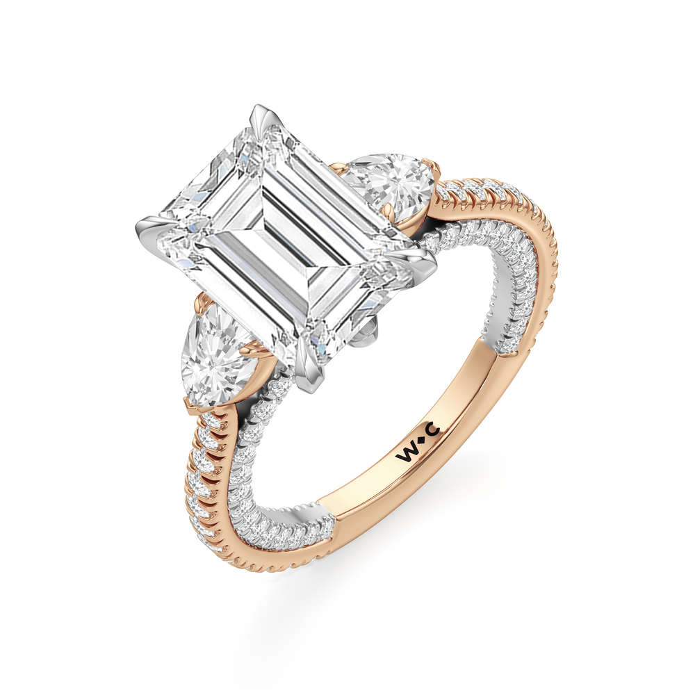 The W Crest Engagement Ring with Emerald Cut Diamond in 14KT Rose Gold & Platinum view 7

