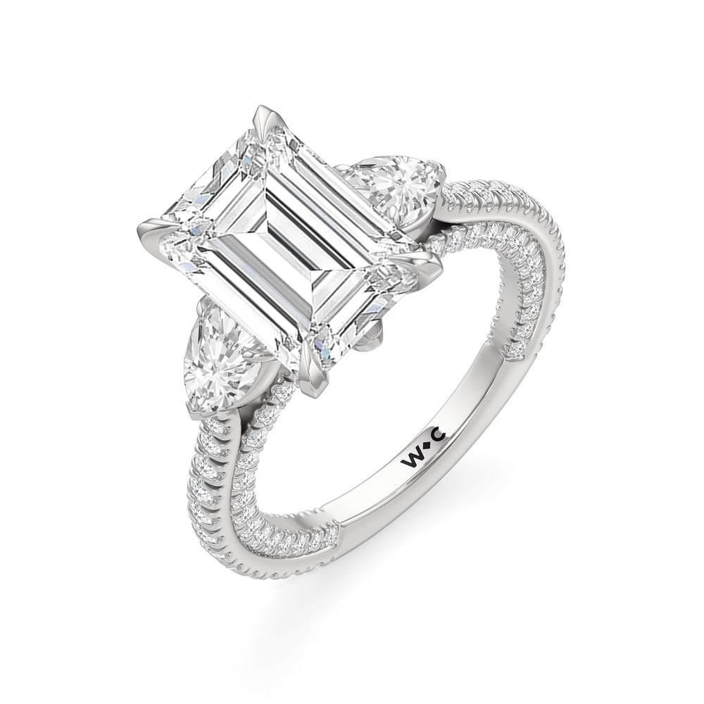 The W Crest Engagement Ring with Emerald Cut Diamond in 14KT Platinum view 7
