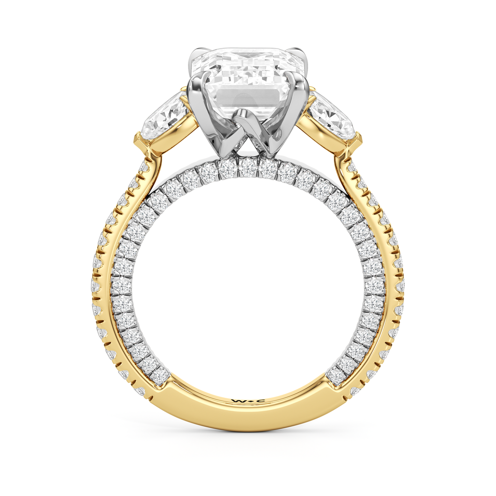 The W Crest Engagement Ring with Emerald Cut Diamond in 14KT Yellow Gold & Platinum view 6
