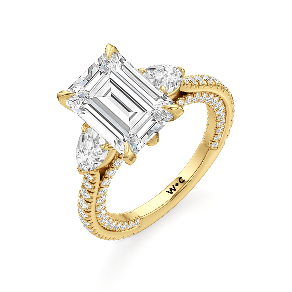 The W Crest Engagement Ring with Emerald Cut Diamond in 14KT Yellow Gold view 7
