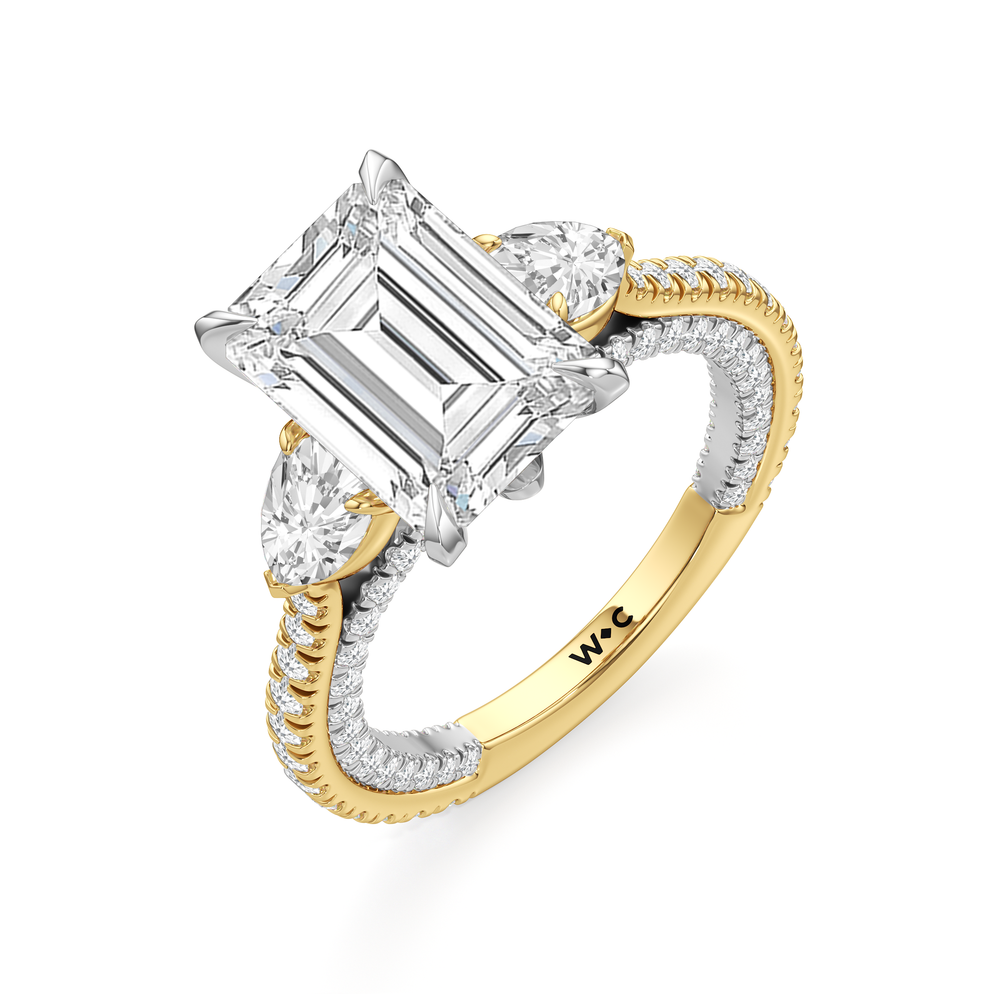The W Crest Engagement Ring with Emerald Cut Diamond in 14KT Yellow Gold & Platinum view 7

