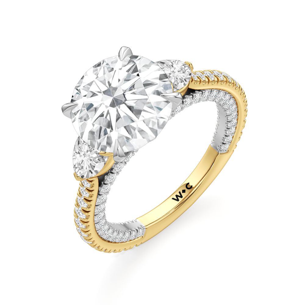The W Crest Engagement Ring with Round Cut Diamond in 14KT Yellow Gold & Platinum view 7
