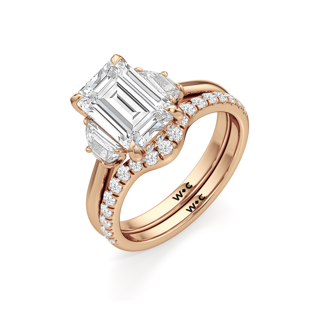 The Windsor Half Moon Side Stone Diamond Wedding Band with 18KT Rose Gold Cut Diamond in 14KT Rose Gold view 3
