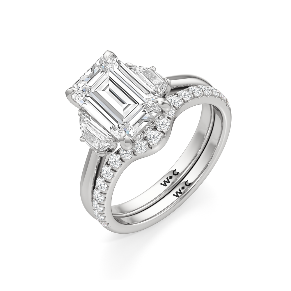 The Windsor Half Moon Side Stone Diamond Wedding Band with Platinum Cut Diamond in 14KT Platinum view 3
