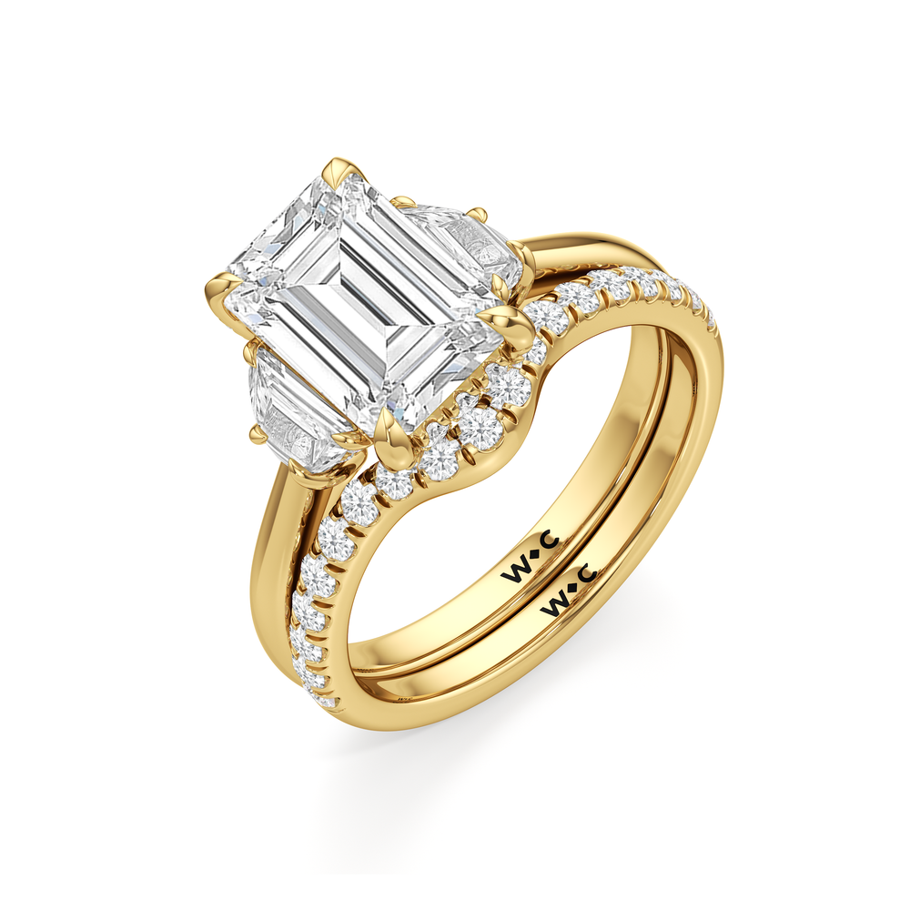 The Windsor Half Moon Side Stone Diamond Wedding Band with 18KT Yellow Gold Cut Diamond in 14KT Yellow Gold view 3

