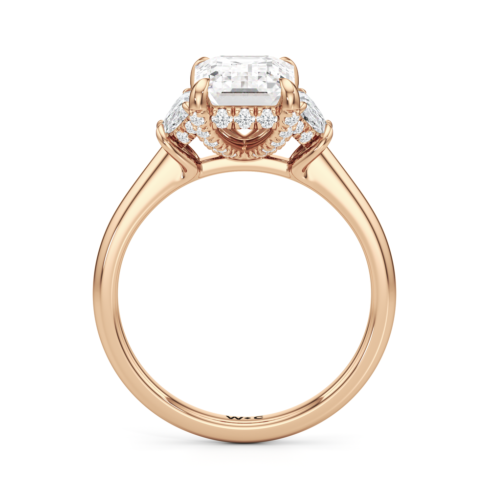 The Windsor Half Moon Side Stone Engagement Ring with Emerald Cut Diamond in 14KT Rose Gold view 2
