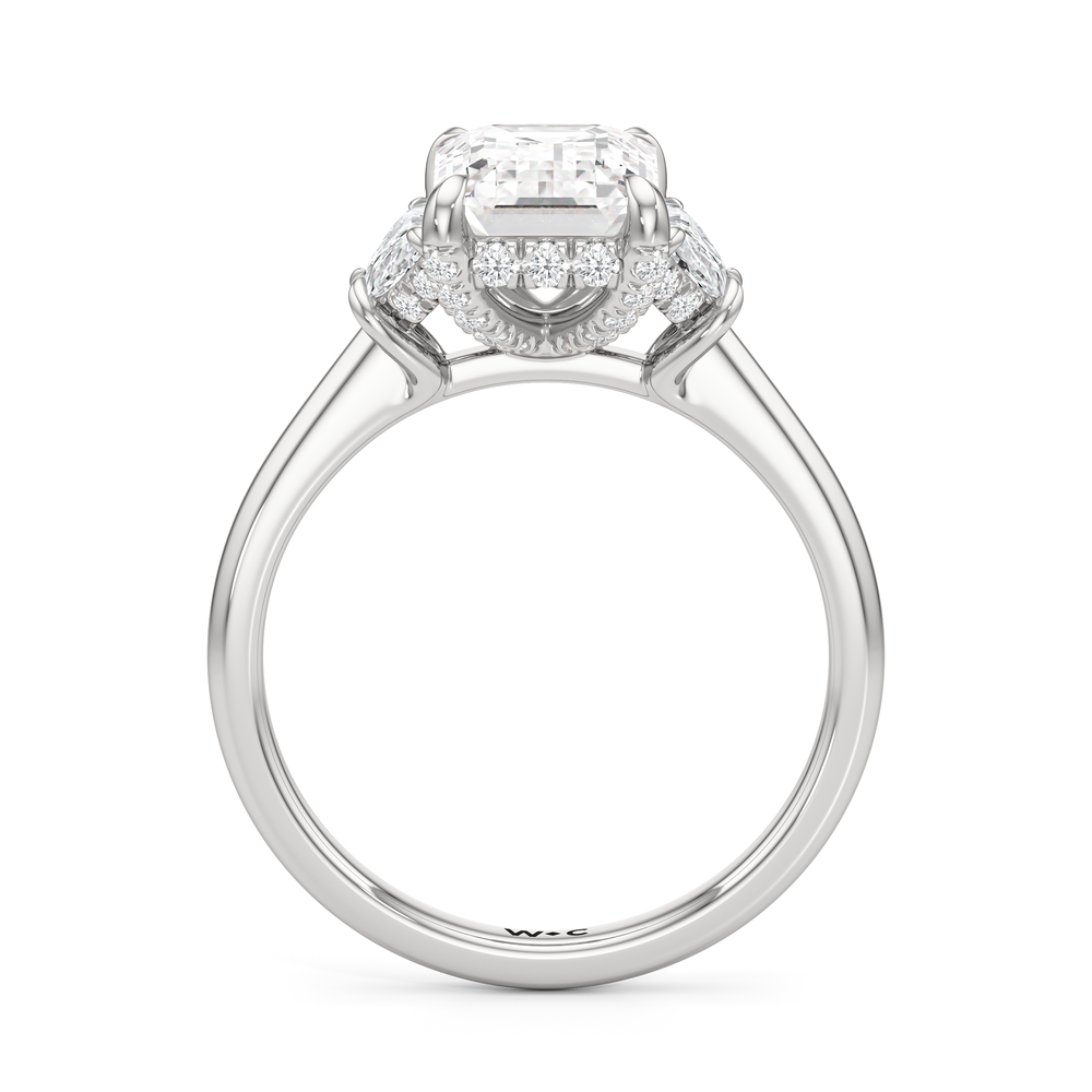 The Windsor Half Moon Side Stone Engagement Ring with Emerald Cut Diamond in 14KT Platinum view 2
