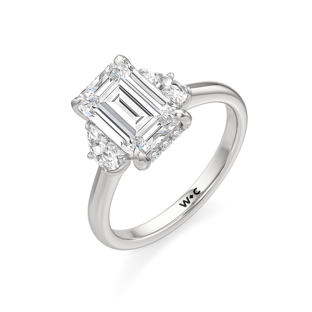 The Windsor Half Moon Side Stone Engagement Ring with Emerald Cut Diamond in 14KT Platinum view 3
