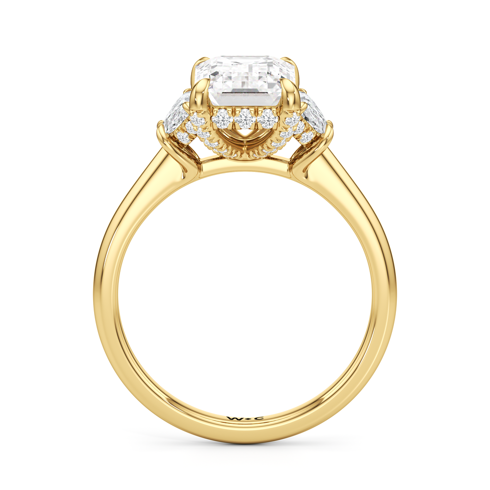The Windsor Half Moon Side Stone Engagement Ring with Emerald Cut Diamond in 14KT Yellow Gold view 2
