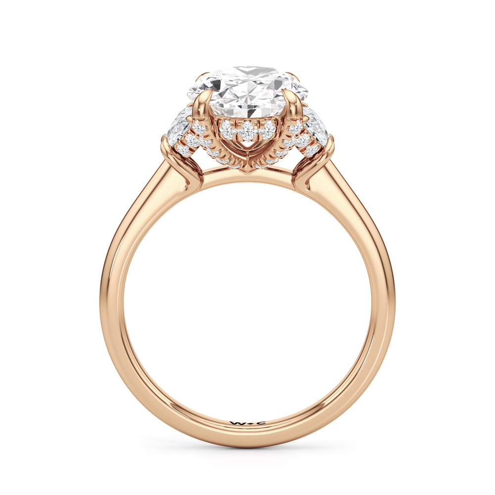 The Windsor Half Moon Side Stone Engagement Ring with Oval Cut Diamond in 14KT Rose Gold view 2
