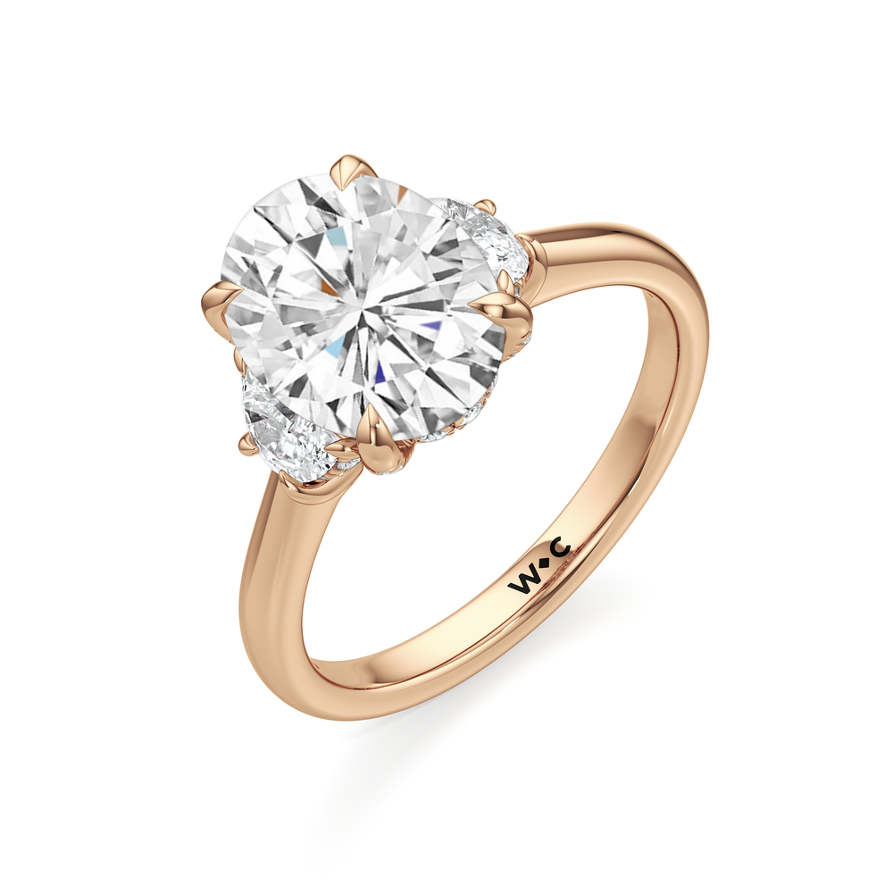 The Windsor Half Moon Side Stone Engagement Ring with Oval Cut Diamond in 14KT Rose Gold view 3
