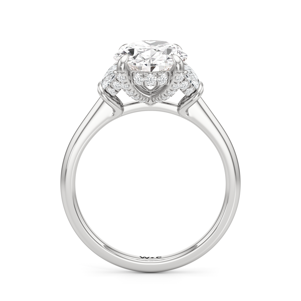 The Windsor Half Moon Side Stone Engagement Ring with Oval Cut Diamond in 14KT Platinum view 2
