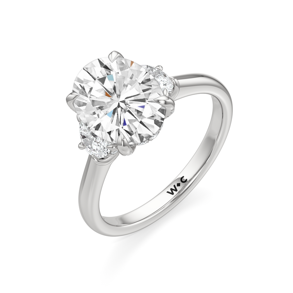 The Windsor Half Moon Side Stone Engagement Ring with Oval Cut Diamond in 14KT Platinum view 3
