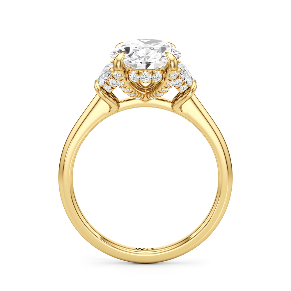 The Windsor Half Moon Side Stone Engagement Ring with Oval Cut Diamond in 14KT Yellow Gold view 2
