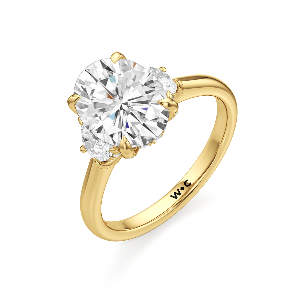 The Windsor Half Moon Side Stone Engagement Ring with Oval Cut Diamond in 14KT Yellow Gold view 3
