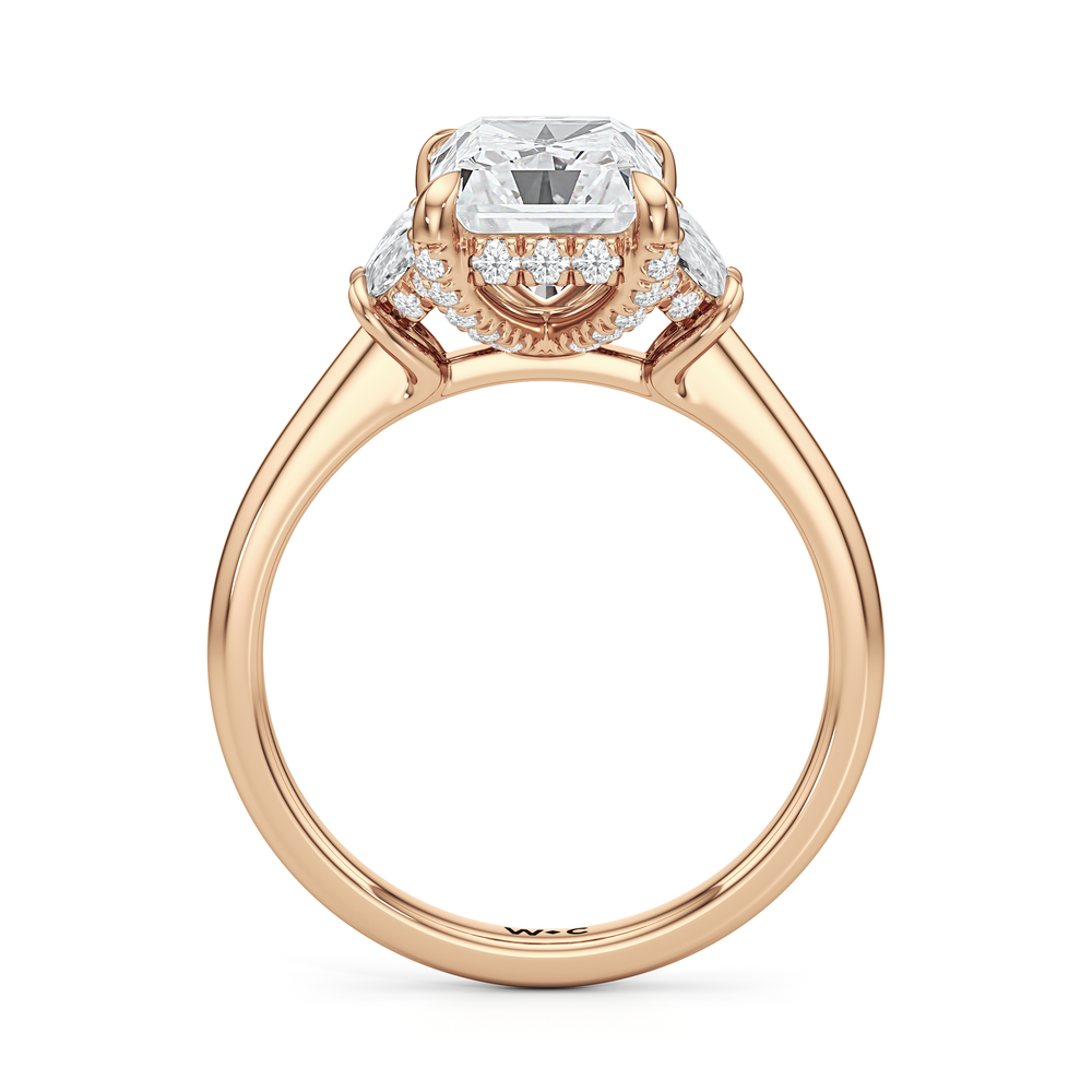 The Windsor Half Moon Side Stone Engagement Ring with Radiant Cut Diamond in 14KT Rose Gold view 2

