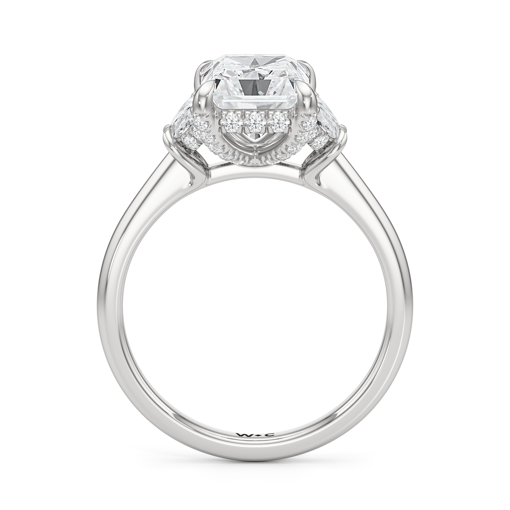 The Windsor Half Moon Side Stone Engagement Ring with Radiant Cut Diamond in 14KT Platinum view 2
