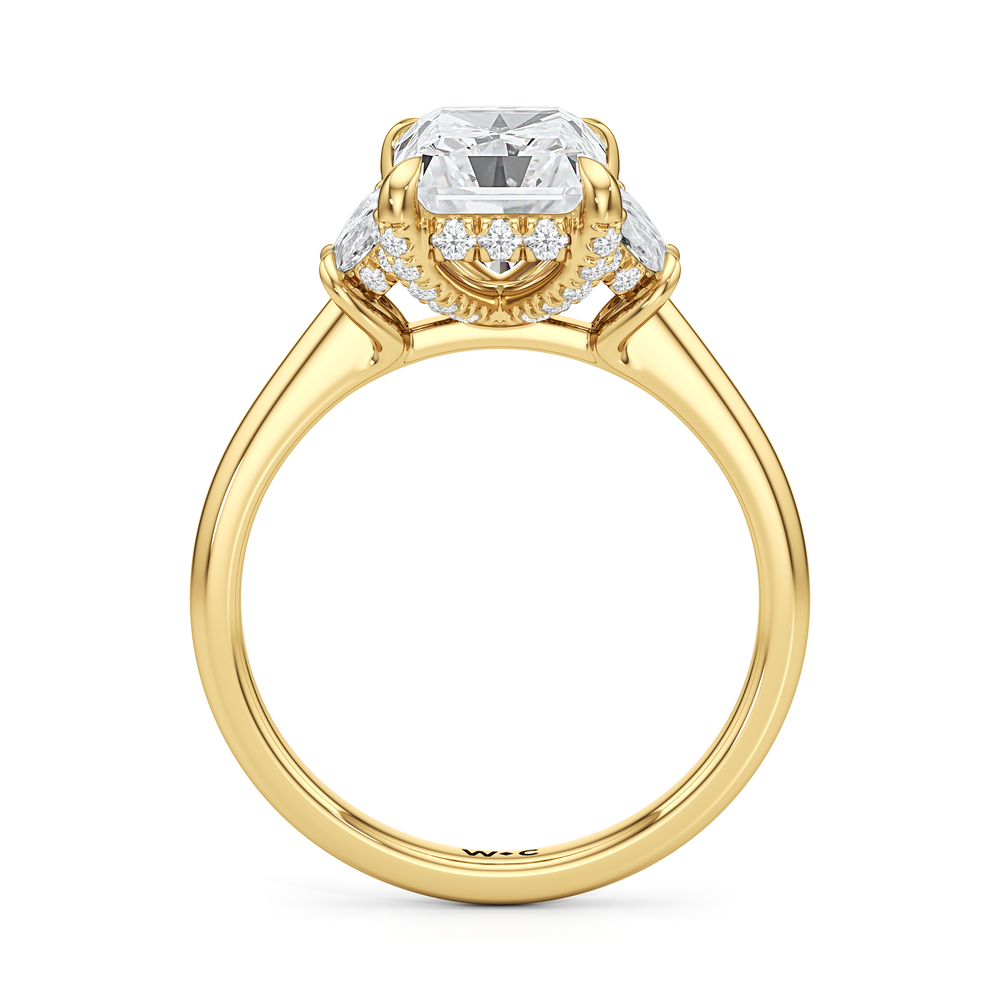 The Windsor Half Moon Side Stone Engagement Ring with Radiant Cut Diamond in 14KT Yellow Gold view 2

