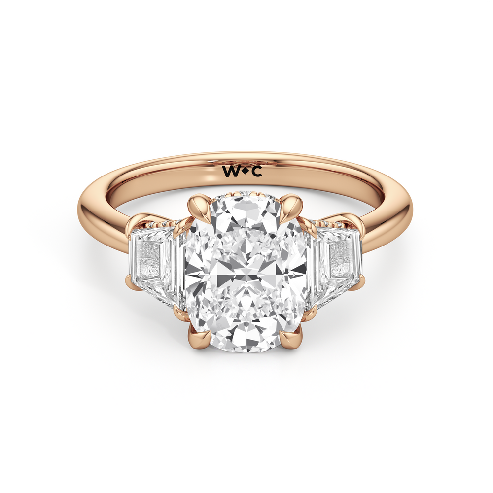 Antique Cushion Cut Elegance Trapezoid Side Stone Engagement Ring with Lab Grown Diamond in 14KT Rose Gold view 1
