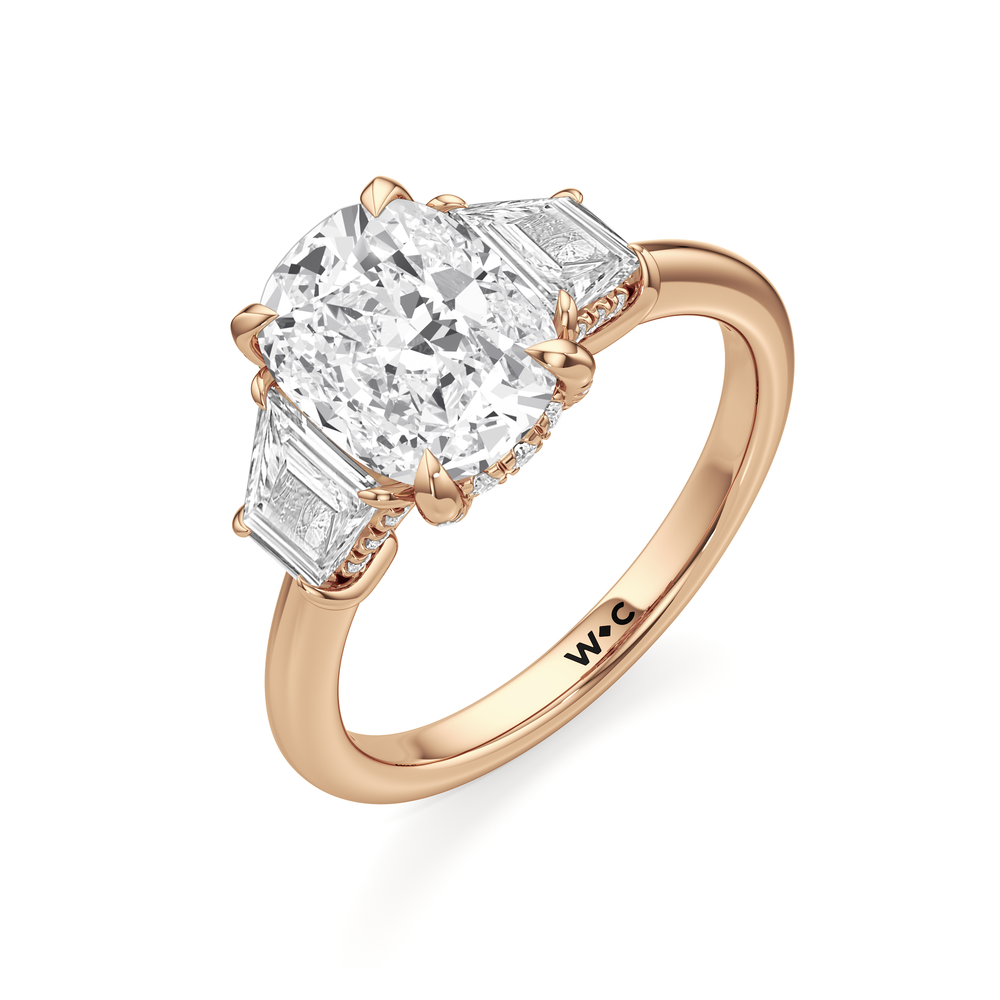 Antique Cushion Cut Elegance Trapezoid Side Stone Engagement Ring with Lab Grown Diamond in 14KT Rose Gold view 5
