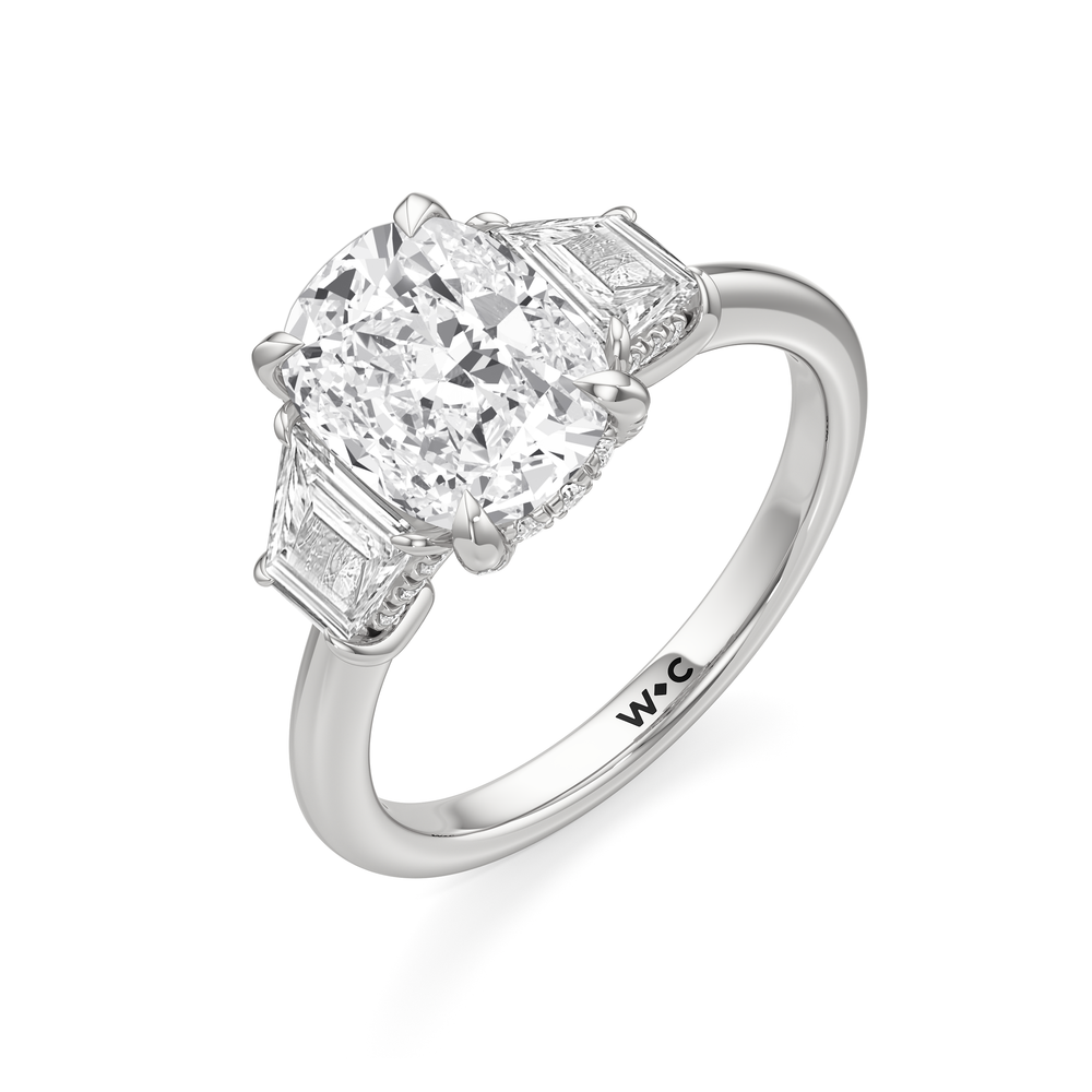 Antique Cushion Cut Elegance Trapezoid Side Stone Engagement Ring with Lab Grown Diamond in 14KT Platinum view 5
