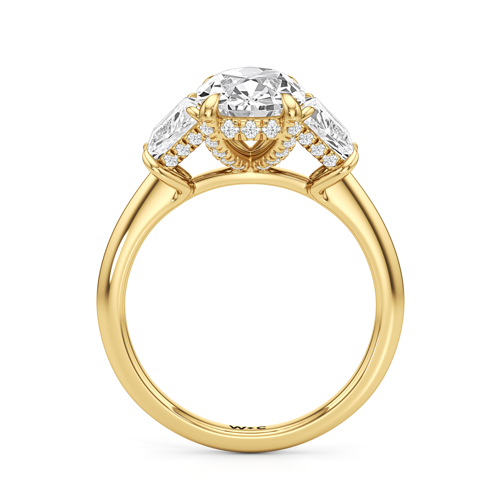 Antique Cushion Cut Elegance Trapezoid Side Stone Engagement Ring with Lab Grown Diamond in 14KT Yellow Gold view 4
