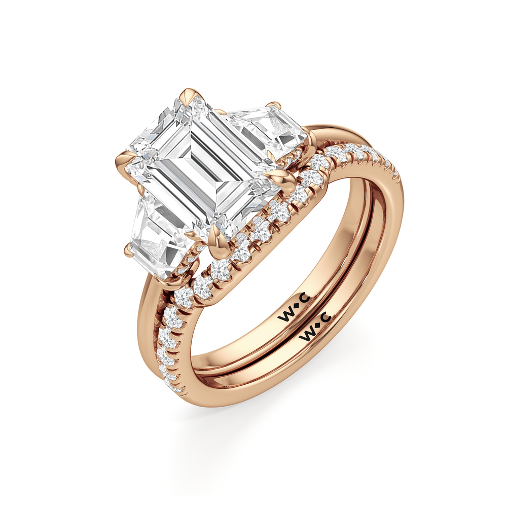 The Windsor Trapezoid Side Stone Diamond Wedding Band with 18KT Rose Gold Cut Diamond in 14KT Rose Gold view 3
