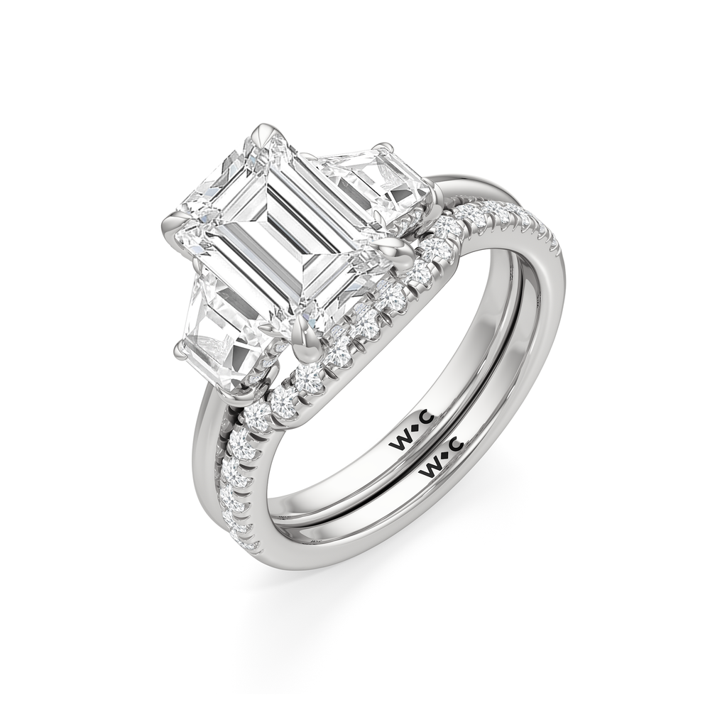 The Windsor Trapezoid Side Stone Diamond Wedding Band with Platinum Cut Diamond in 14KT Platinum view 3
