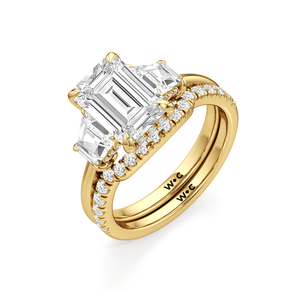 The Windsor Trapezoid Side Stone Diamond Wedding Band with 18KT Yellow Gold Cut Diamond in 14KT Yellow Gold view 3
