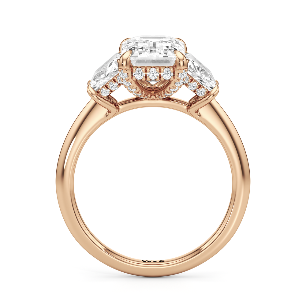 The Windsor Trapezoid Side Stone Engagement Ring with Emerald Cut Diamond in 14KT Rose Gold view 2
