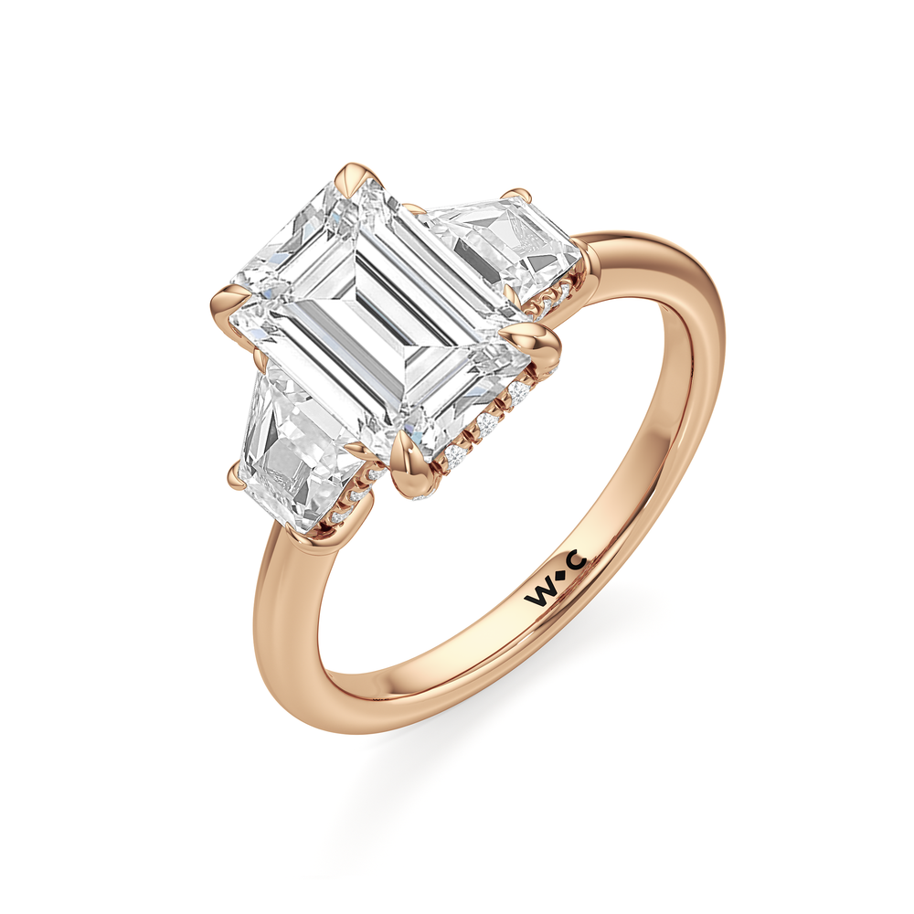 The Windsor Trapezoid Side Stone Engagement Ring with Emerald Cut Diamond in 14KT Rose Gold view 3
