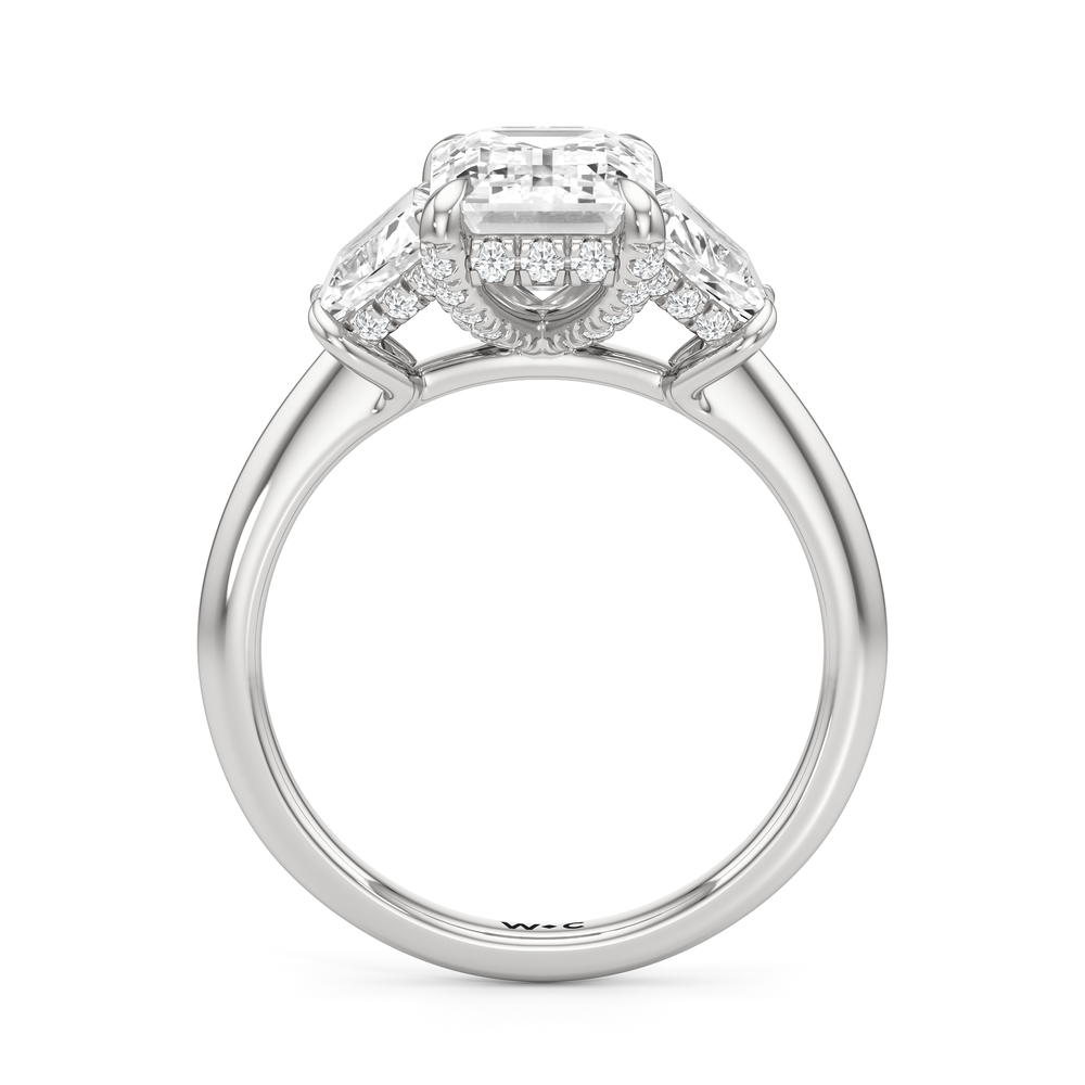 The Windsor Trapezoid Side Stone Engagement Ring with Emerald Cut Diamond in 14KT Platinum view 2
