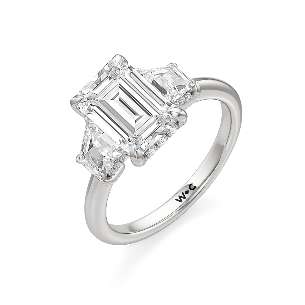 The Windsor Trapezoid Side Stone Engagement Ring with Emerald Cut Diamond in 14KT Platinum view 3
