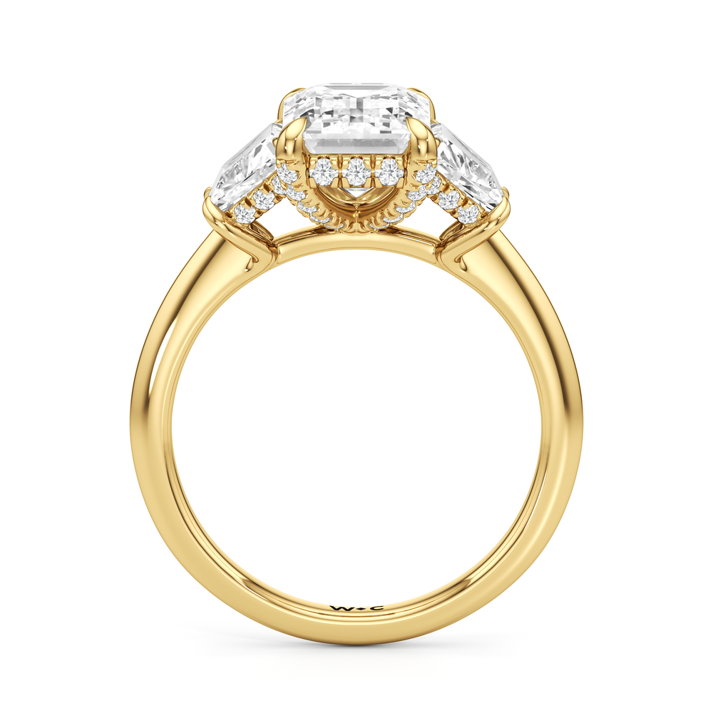 The Windsor Trapezoid Side Stone Engagement Ring with Emerald Cut Diamond in 14KT Yellow Gold view 2
