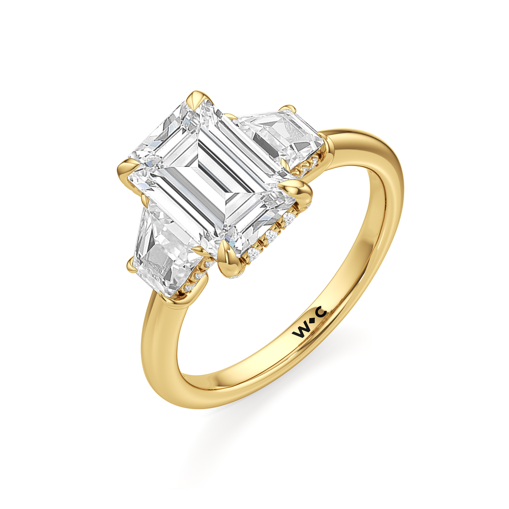The Windsor Trapezoid Side Stone Engagement Ring with Emerald Cut Diamond in 14KT Yellow Gold view 3
