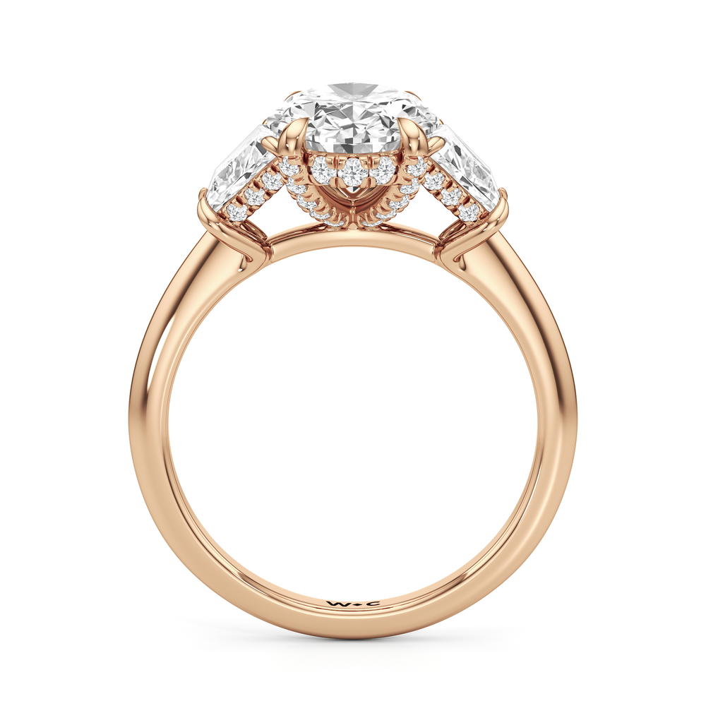 The Windsor Trapezoid Side Stone Engagement Ring with Oval Cut Diamond in 14KT Rose Gold view 2
