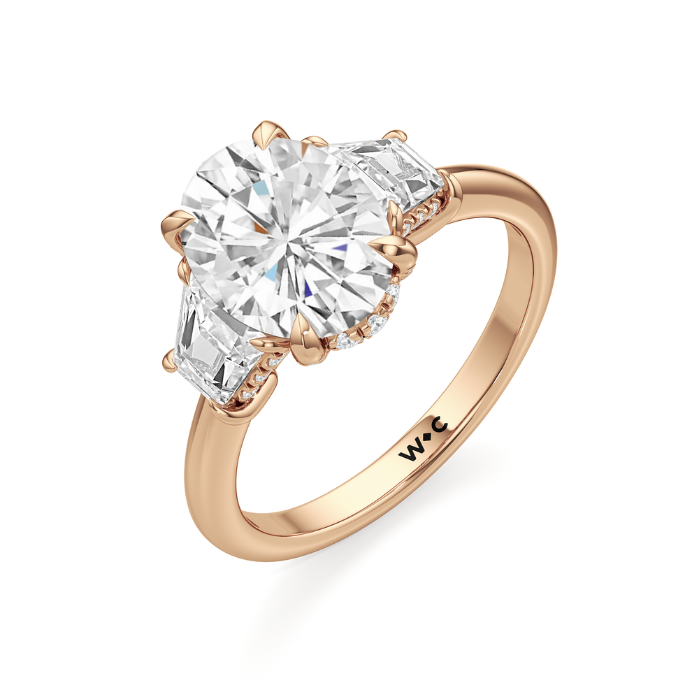 The Windsor Trapezoid Side Stone Engagement Ring with Oval Cut Diamond in 14KT Rose Gold view 3

