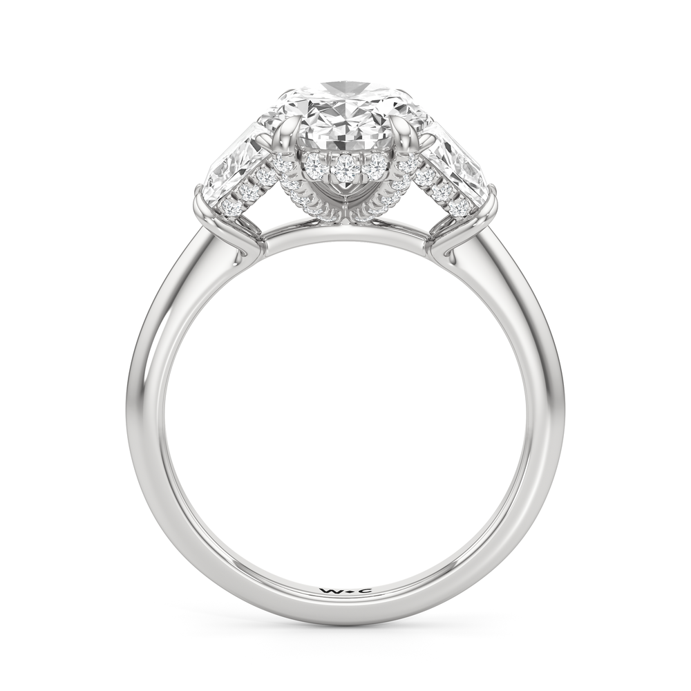 The Windsor Trapezoid Side Stone Engagement Ring with Oval Cut Diamond in 14KT Platinum view 2
