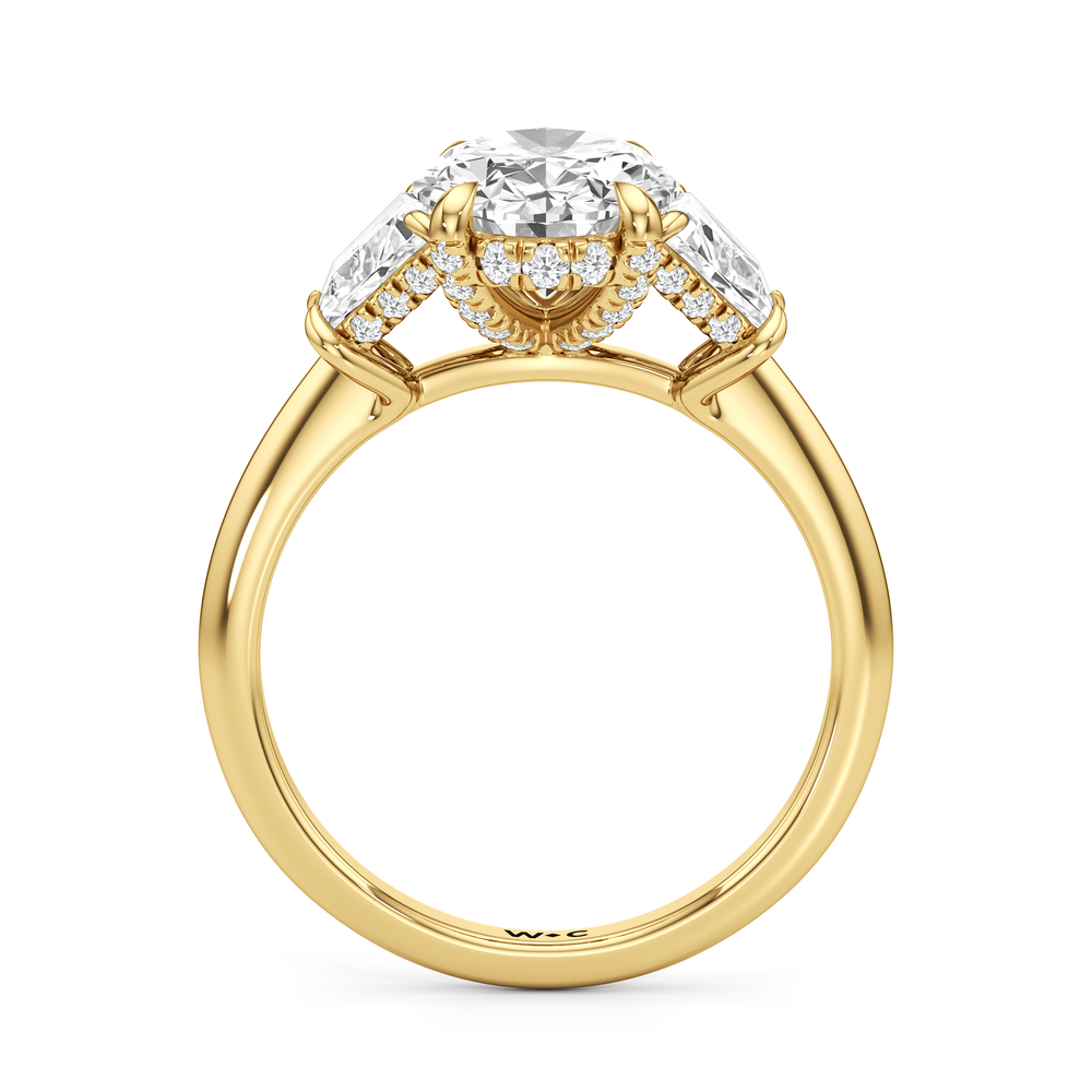 The Windsor Trapezoid Side Stone Engagement Ring with Oval Cut Diamond in 14KT Yellow Gold view 2
