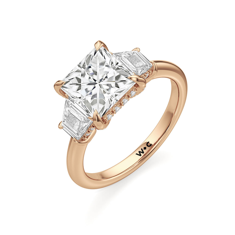 Elegance Trapezoid Side Stone Engagement Ring with Princess Cut Diamond in 14KT Rose Gold view 6
