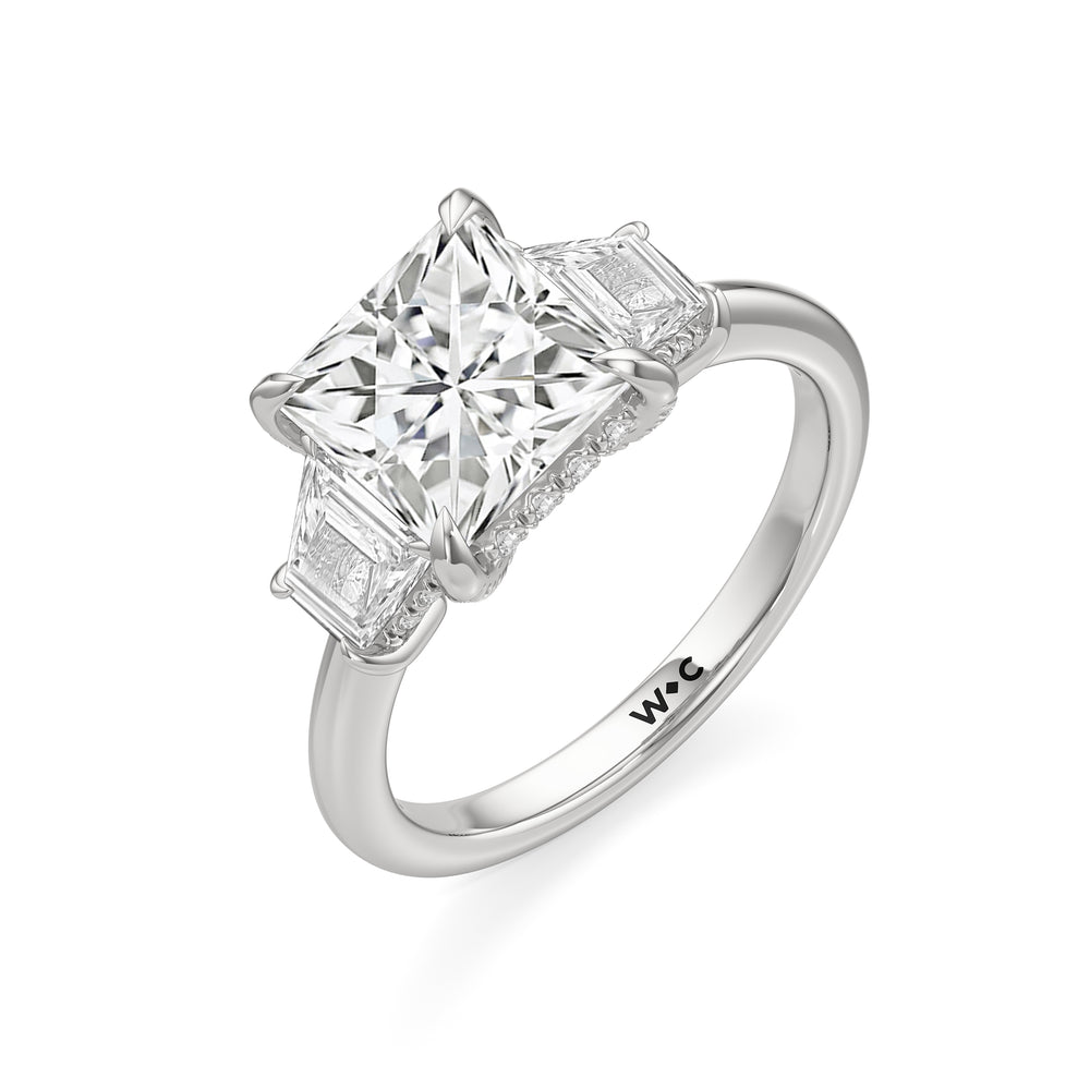 The Windsor Trapezoid Side Stone Engagement Ring with Princess Cut Diamond in 14KT Platinum view 3
