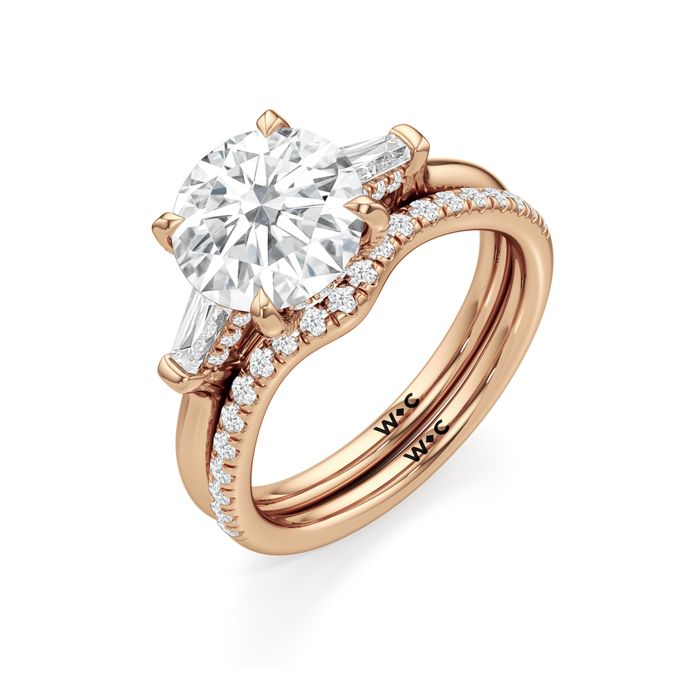 Elegance Baguette Three Stone Engagement Ring with Oval Cut Diamond in 14KT Rose Gold view 7
