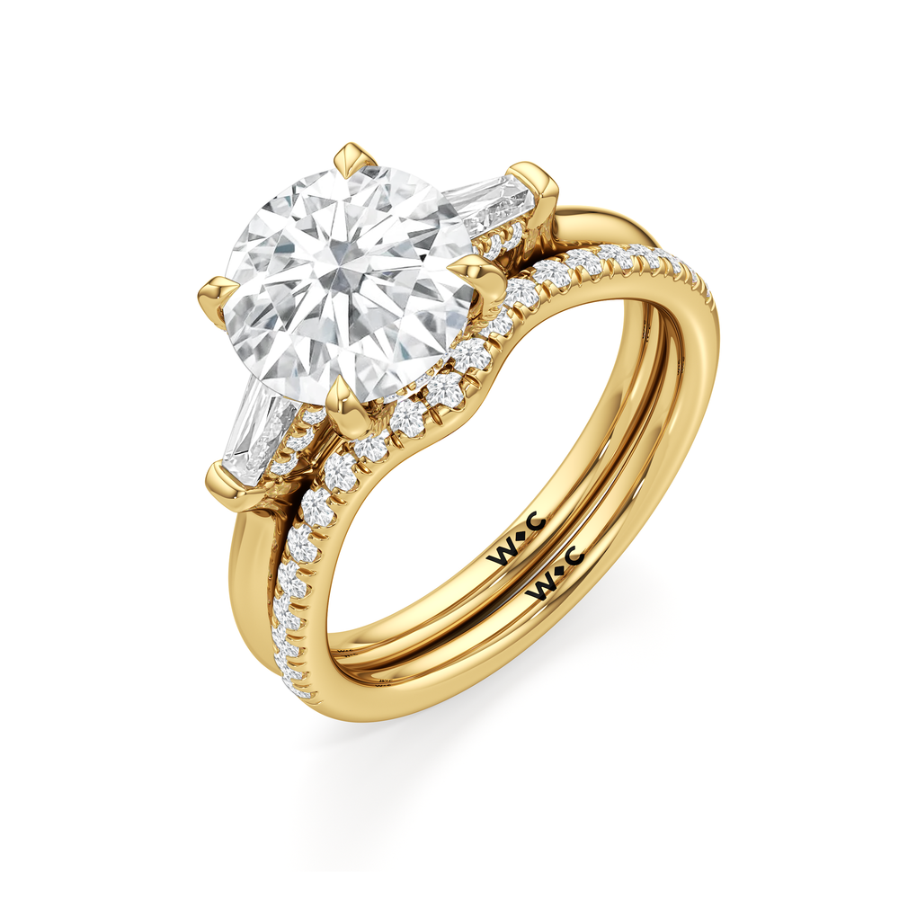 Elegance Baguette Three Stone Engagement Ring with Oval Cut Diamond in 14KT Yellow Gold view 7
