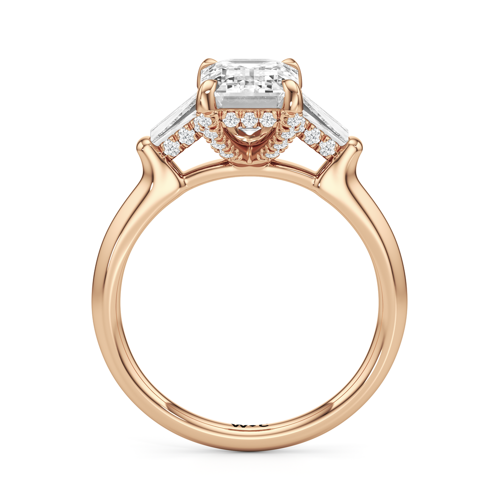 The Windsor Baguette Side Stone Engagement Ring with Emerald Cut Diamond in 14KT Rose Gold view 2
