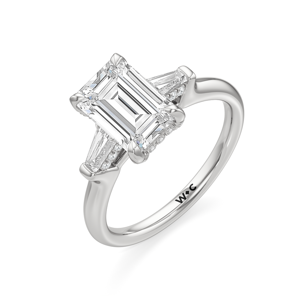 The Windsor Baguette Side Stone Engagement Ring with Emerald Cut Diamond in 14KT Platinum view 3
